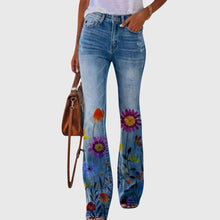 Nicole | Damen Blumen Bedruckte Enge Jeans – Rote Blume