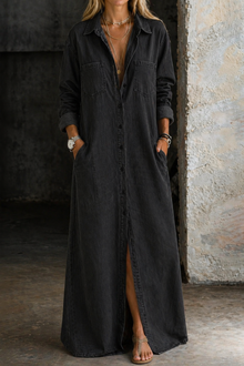 Noshina – Maxi-Kjole I Denim Med Knapper Foran – Schwarz