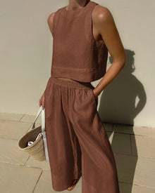 Damen Minimalistisch Leichte Zweiteiliges Set | Sommer – Khaki