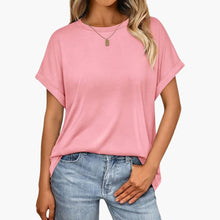 Damen Oversize T-Shirt mit Rundhals und Umschlagärmeln – Rosa