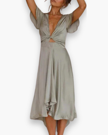 Damen Festliches Fließendes Kleid | Midi – Olive