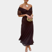 Lilian | Damen Off-Shoulder Elegantes Abendkleid – Braun