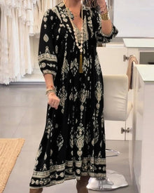 Zonia – Lässiges Bedrucktes Kleid Mit Taschen – Schwarz