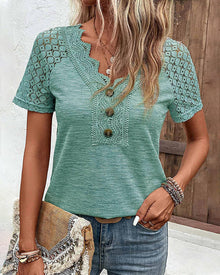 Specas  | Woman T-Shirt mit kurzen Ärmeln und Spitze – Grün