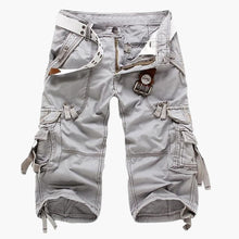 Herren Cargoshorts mit Taschen und verstellbarem Bund für Sommer – Hellgrau