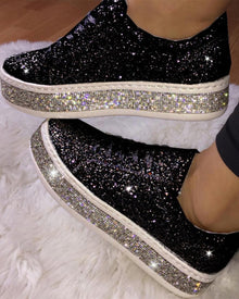 Stilvolle Plateau-Glitter Damen Sneakers - Sienna – Schwarz