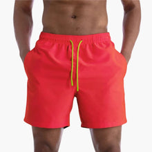 Herren Badeshorts mit Kordelzug und Seitentaschen – Korallenrot
