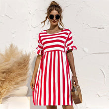 Sommerkleid mit Streifen | Rüschenärmel | Lockerer Schnitt – Rot