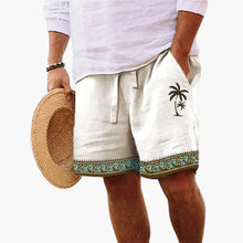 Herren Badeshorts Sommer mit Kordelzug und Palmenmuster – Beige