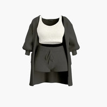 Loungewear Set - Damen Strick Outfit 3-teilig mit Cardigan – Schwarz