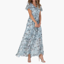 Kaylee | Maxi-Kleid mit Floral-Design und Flatterärmeln – Blau