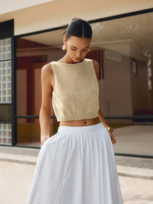 Strick-Crop-Top | Ärmellos | Minimalistischer Stil – Beige