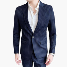 Herren Anzug mit Nadelstreifen und Slim Fit Sakko – Marineblau