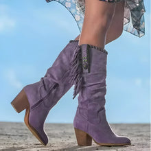 Felicia | Damen Western-Stiefel mit Fransen und klobigem Absatz – Lila