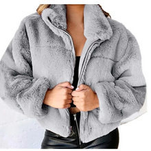 Elegante Teddyjacke mit Reißverschluss und Kragen für Damen – Grau