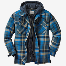 Herren Steppjacke mit karierter Kapuze und klassischen Akzenten – Blau