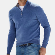 Klassischer Strickpullover mit Viertelreißverschluss für Herren – Blau