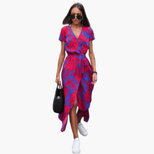 Pauline | Elegantes Wickelkleid – Rot und Blau