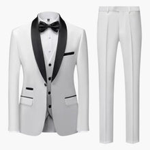Herren Anzug dreiteilig mit rotem Besatz und Schalkragen – Weiß / 3 Pcs Satz