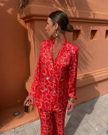 Elegantes Jacquard-Set | Luxuriös & Zeitlos | Zweiteiliges Outfit – Rot