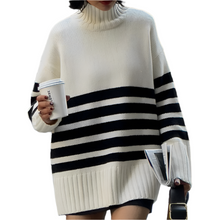Warmer Gestreifter Strickpullover Mit Kragen Für Damen | Ideal für den Winter – Weiß