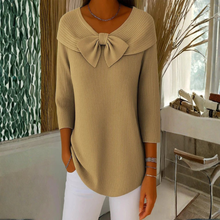 Dorothea | Damen Schleifendetail Dreiviertelärmel Top – Khaki