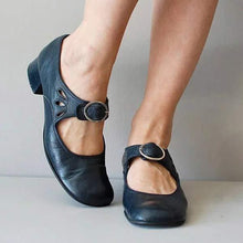 Beatrice | Keilsandalen aus leder mit orthopädische schnalle – Blau