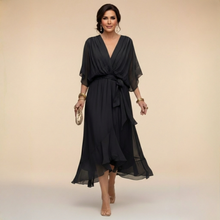 Marta | Damen Chiffonkleid V-Ausschnitt – Fließendes Chiffon Kleid – Schwarz