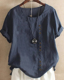 Lara | Einfarbiges Kurzarm-T-Shirt mit Rundhalsausschnitt – Dunkelblau