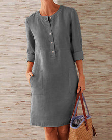 Merina - Elegante Knöpfe Schlichtes Kleid – Dunkelgrau