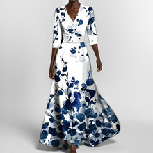Delores - Langes Kleid mit Blumendesign und langen Ärmeln – Blau