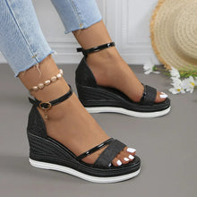 Karin | Damen Plattform Keilabsatz Riemen Sandalen – Schwarz