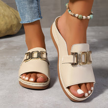 Melanie | Damen Slip-On Schnalle Flache Sandalen – Beige