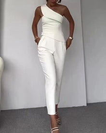 One-Shoulder-Jumpsuit | Eleganter Schnitt | Stilvoll & Modern – Weiß