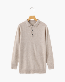 Bennett | Luxuriöser Herren Kaschmirpullover mit Polokragen & Knopfleiste – Beige