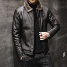 Elegante Lederjacke mit Fleecekragen für Männer - FLETCHER – Dunkelbraun