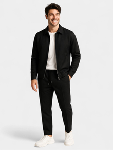 Tobiana - Set Aus Strukturierter Jacke MIT Reißverschluss Und Hose MIT Kordelzug – Schwarz