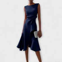 Sheila - Stilvolles Damen-Midikleid mit Rüschendetails – Marineblau