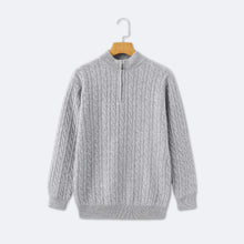 Christian | Eleganter Zopfmuster-Strickpullover mit Halbzip – Grau