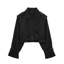 Kurzer Damen-Trenchcoat aus veganem Leder – Zwart