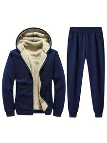 Warmer Fleece Gefütterter Trainingsanzug Mit Stehkragen Reißverschlussjacke Und Sporthose Für Herren | Perfekt für casual days – Königsblau