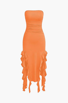 Sofia | Elegantes Bandeau-Maxikleid mit Volant-Details – Zeitlose Raffinesse – Orange