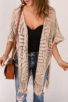 Gehäkelte Strickjacke | Fransen-Details | Boho-Chic – Khaki