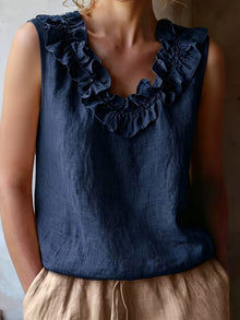 Safiya – Ärmellose Bluse MIT Rüschen Am Ausschnitt – Marineblau