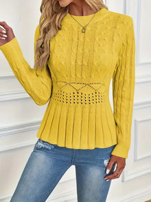 Bellie - Grob Gestrickter Pullover Mit Rundhalsausschnitt – Gelb