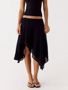 Damen Halbrock mit hoher Taille und asymmetrischem Schnitt – Schwarz