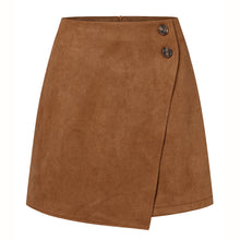 Damen asymmetrischer Rock aus Veloursleder – Khaki