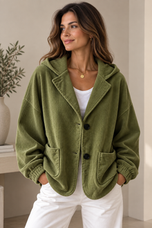 Nalina – Übergröße-Kapuzen Jacke Aus Cord – Grün