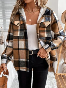 Karo | Kapuzenjacke mit Karomuster und Fleece-Futter – Khaki
