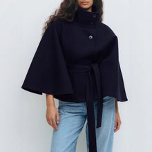 Damen Cape Mantel mit hohem Kragen – Marineblau